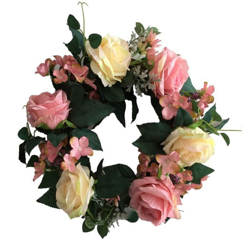 Artificial Flowers Heart-shaped rose Wreath Spring Wreath Outdoor for Front Door 57BB: 8YY603906-PK