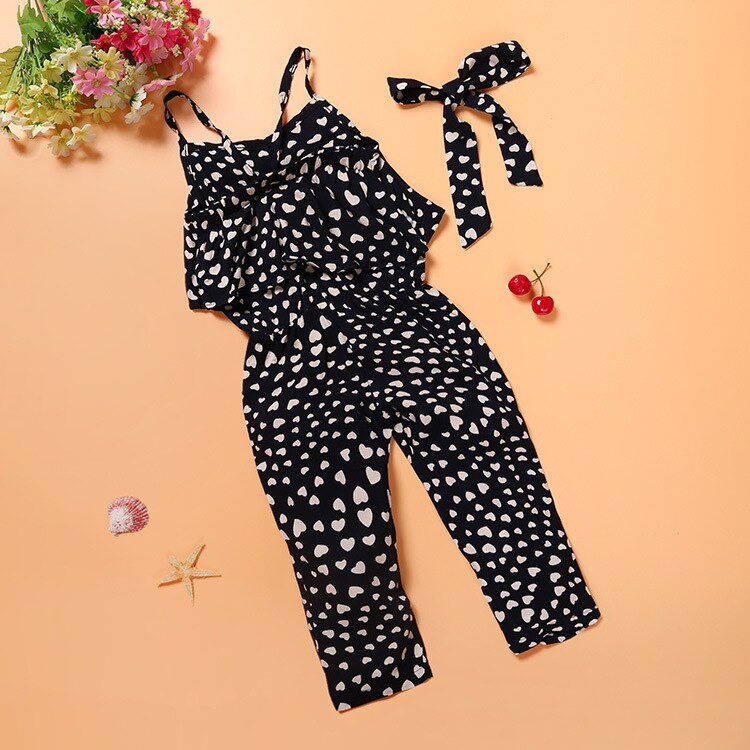 2-7 år/barn sommar jumpsuit för baby flickor kläder barn overall svart söt prick casual långbyxor spädbarn kläder  bc1306