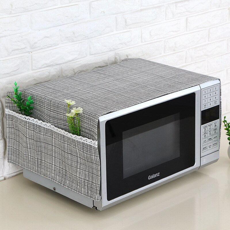 Nowoczesna prosta lniana moda kuchenka mikrofalowa osłona pyłoszczelna z kieszeniami tkanina mikrofale osłony ochraniające Cubiertas Protectoras
