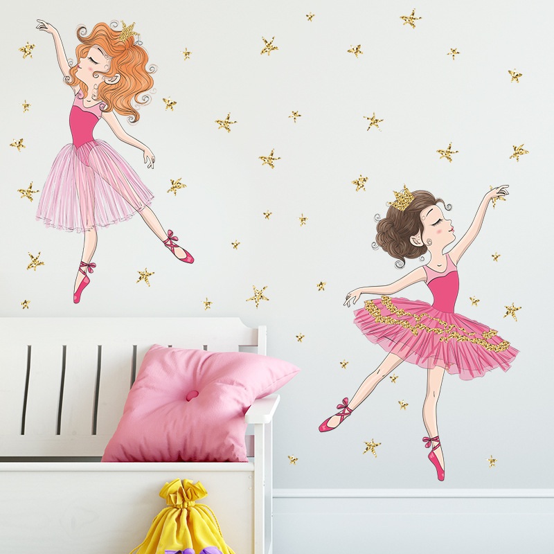 Dancing Ballet Girl Wall Stickers for Children Cartoon Girl Dancer Wall Decals for Kids Rooms Girl Bedroom Vinyl Wall Decorative