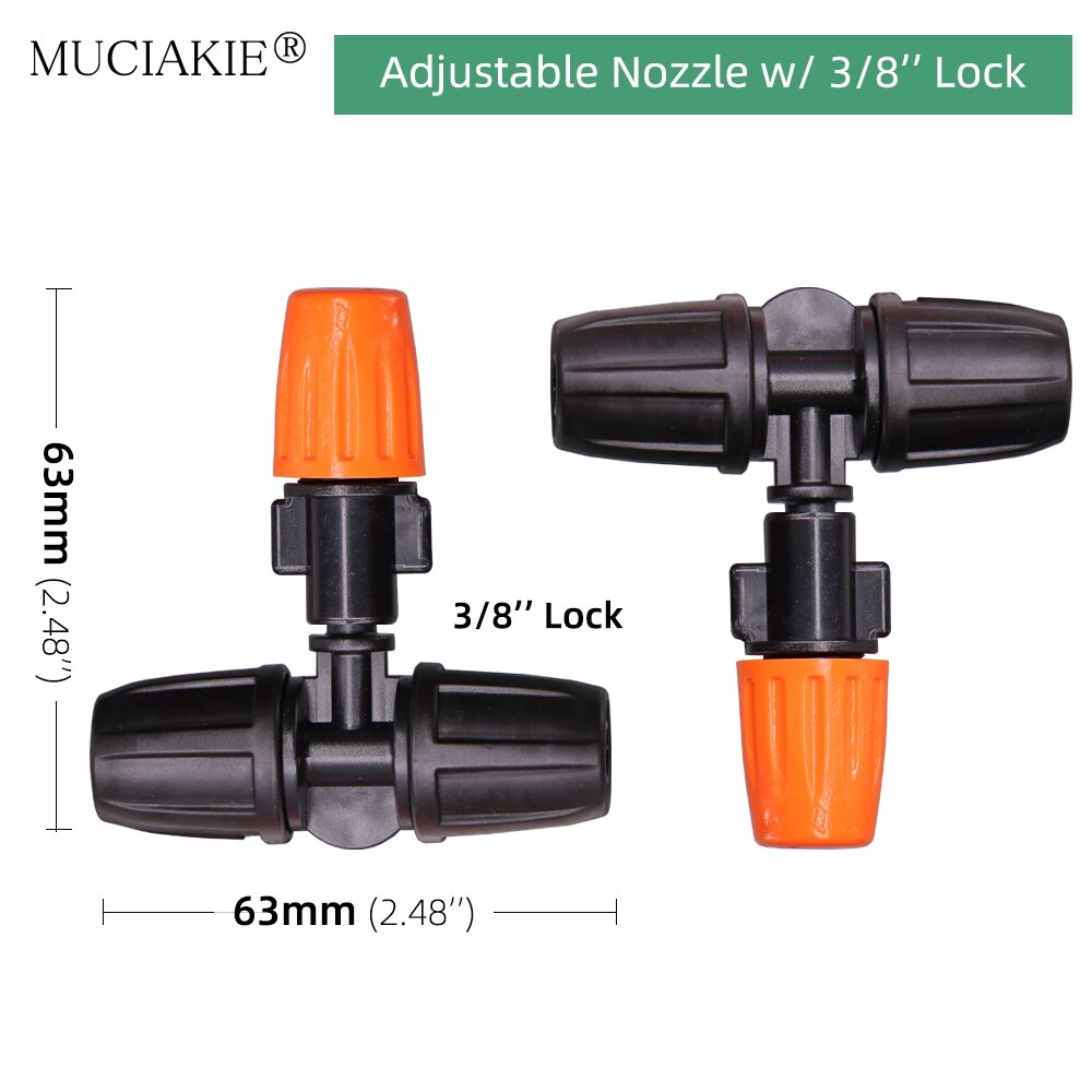 Orange Adjustable Garden Micro Drip Irrigation Misting Nozzles Sprinklers with w/ 1/4'' 3/8'' Hose Barbed Tee Threaded Connector
