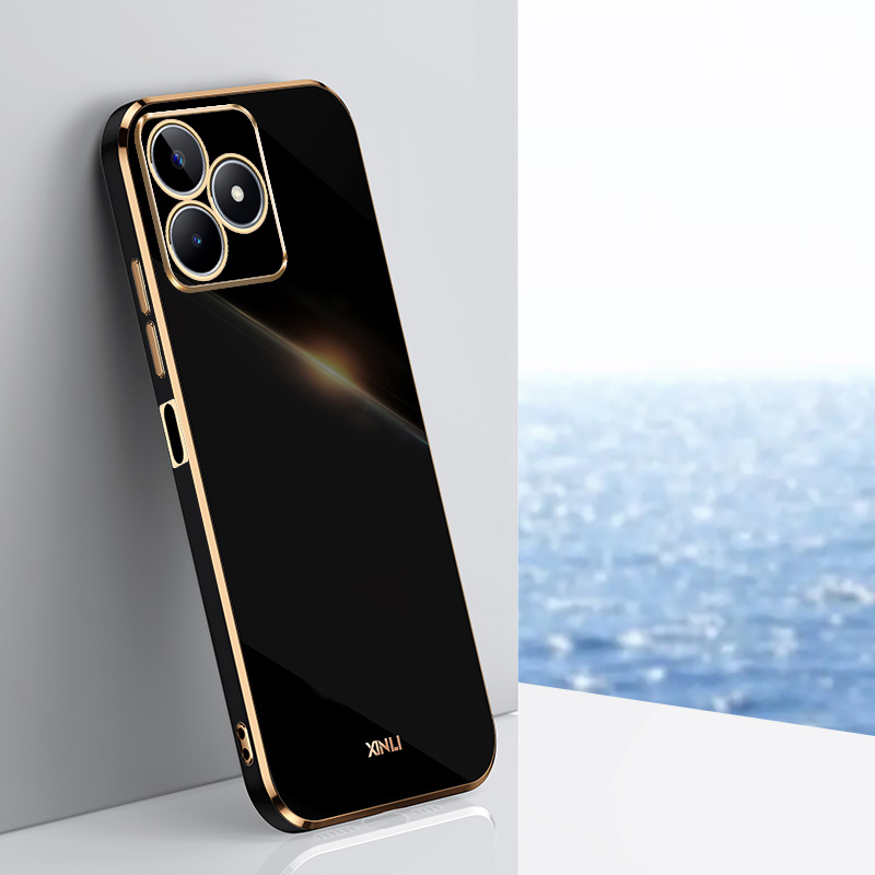 Für realme  c53 hülle realme  c51 luxus quadratische beschichtung realme  n53 note 50 handyhülle stoßfeste silikon-rückseite fundas: Aluminium / Schwarz