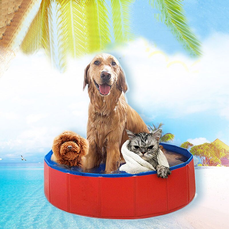 Foldable Dog Paddling Pool Puppy Cats Swimming Bathing Tub Pet Children Kid Ball Water Ponds Pet Cleaning Supplies *