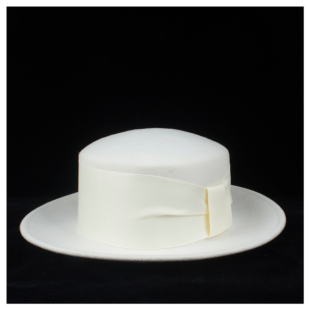 100% Wool White Fedora Hat Flat Top Hat Fedora Hat: White