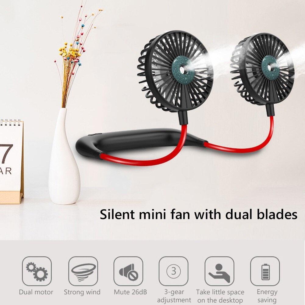 Portable Mini Flexible USB Rechargeable Hanging Neck Sports Cooling Spray Fan