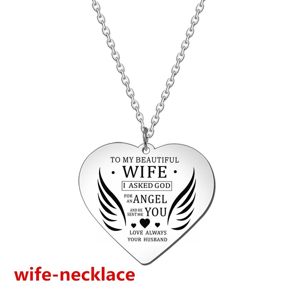 Par de jóias para o meu querido marido/para a minha bela esposa coração chaveiro titânio aço pingente colar: wife-necklace
