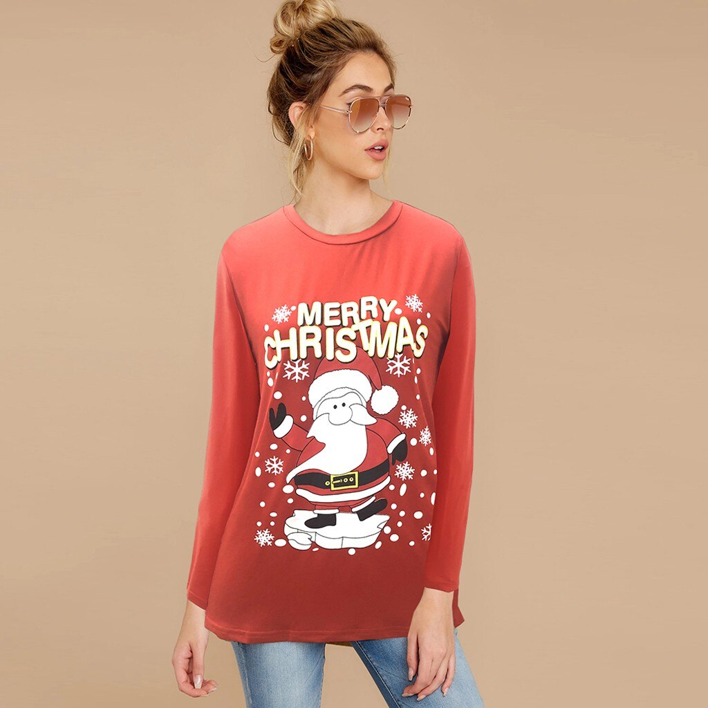 plus récent dames noël drôle impression pull Pong manches col rond chandail T-shirt mignon