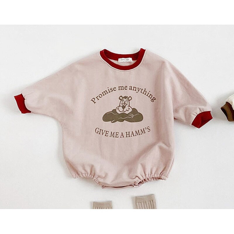 5355 Koreaanse Kinderen Romper Herfst Jongens En Meisjes Baby Zachte Cartoon Crew Hals Een Stuk Creeper: Pink / 73cm