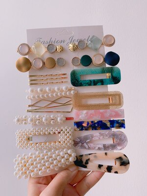 Pinces à cheveux en acrylique pour femmes, 20 perles, épingles à cheveux géométriques multicolores, simples, populaires, d'europe et d'amérique: A1
