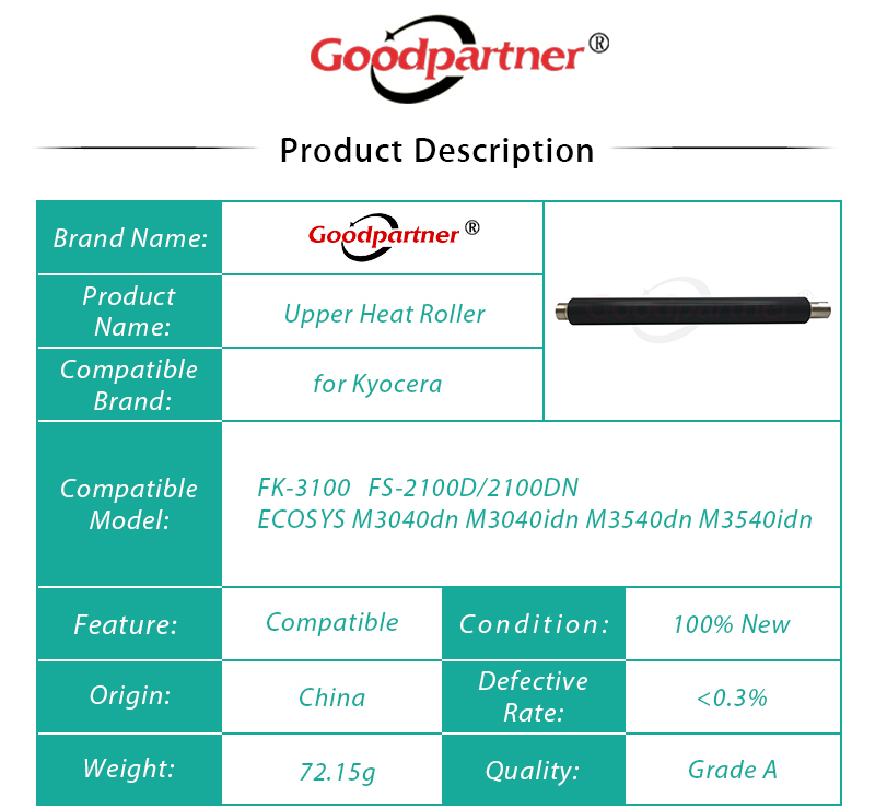 2X FS2100 M3040 M3540 FK-3100 Fuser Bovenste Warmte Roller voor Kyocera FS 2100D 2100DN 2100 ECOSYS M3040dn M3040idn M3540dn M3540idn