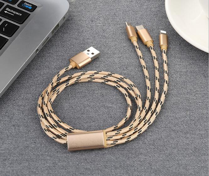 Kabel 3 w 1 Szybkie Ładowanie 3A USB Type-C do iPhone, Micro USB, Lightning - Tzuafat