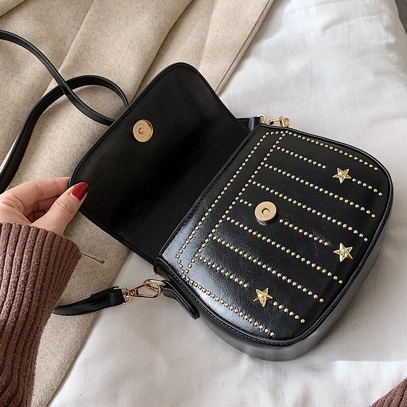 Luxe Klinknagel Zak Vrouwen Mode Sterren Pu Lederen Handtassen Kleine Clutch Crossbody Tassen Voor Vrouwen Tote Schoudertassen