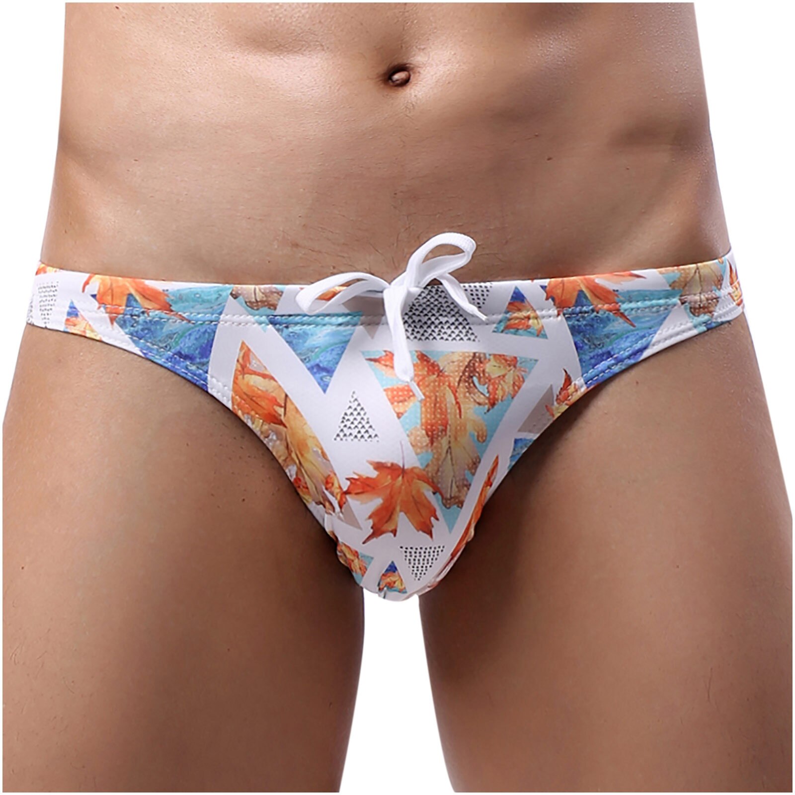 Men's Low Waist Underwear Swim Trunks Briefs Low-rise Flower Printing Hawaii Style Smooth Swimming Suits Male Brief Swimwear #20