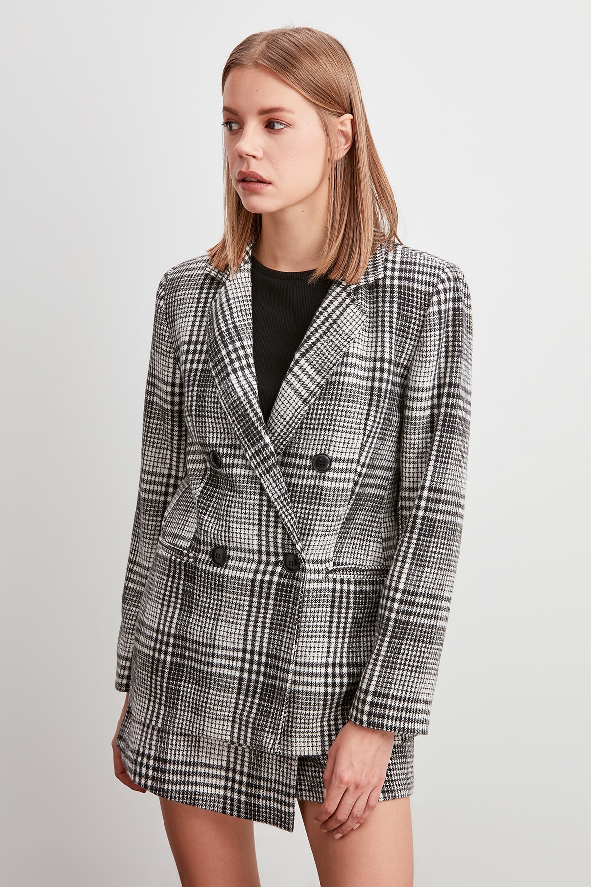 Trendyol Plaid Coat Jacket TWOAW20CE0386