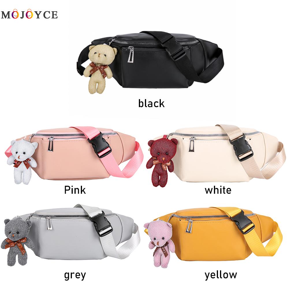Bolsas de cintura feminina fanny pu couro urso pingente sólido pacote de ombro no peito