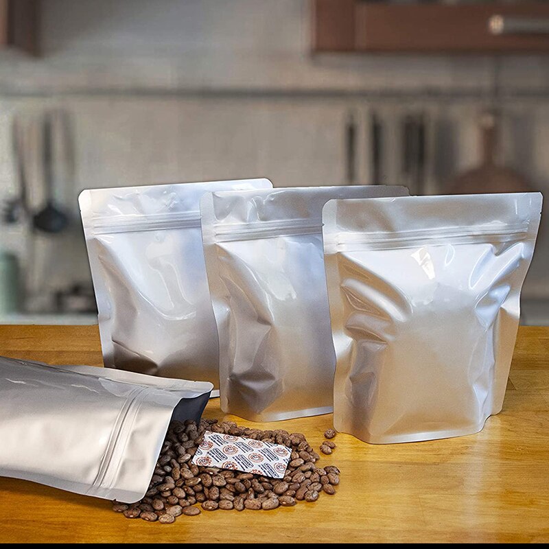 Sac en Mylar pour le stockage des aliments, 20 pièces, refermable, à fermeture éclair, pochette debout, économiseur de fraîcheur, organisateur de cuisine sans BPA
