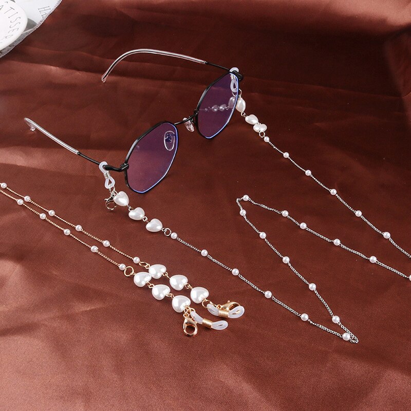 1Pc Metalen Liefde Hart Masker Ketting Vrouwen Delicate Mode Parel Ketting Anti-Slip Glazen Ketting Anti-Verloren masker Touw