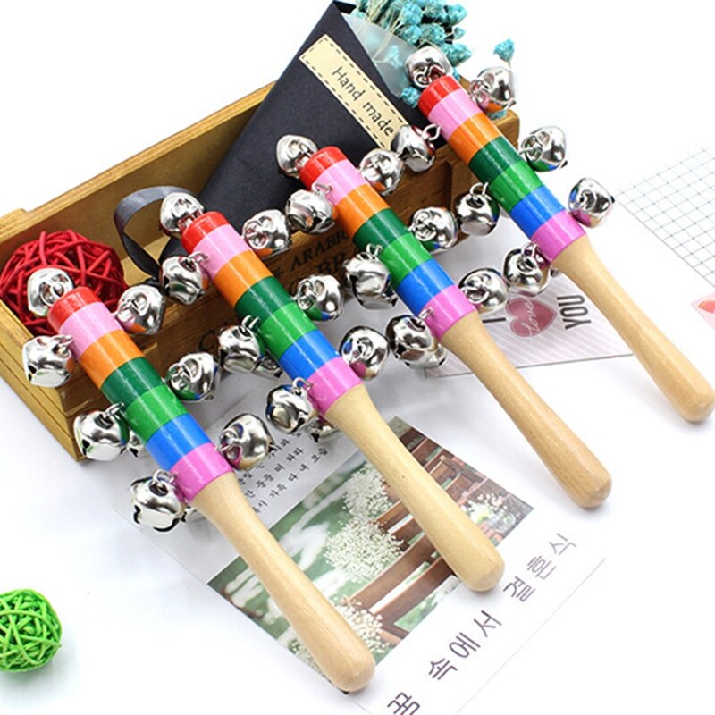 3pcs Hand Sleigh Bells Wooden Handle School Desk Ringbell for Wedding Decor H58D