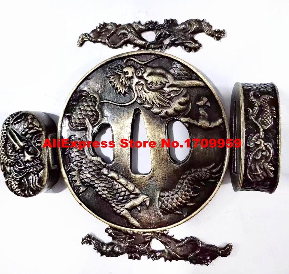 Set Sword Handle Tsuka For Japanese Sword Samurai Katana/Wakizashi Nice Dragon Theme Tsuba+Menuki+Fuchi+Kashira+Habaki+Seppa: Set Tsuba