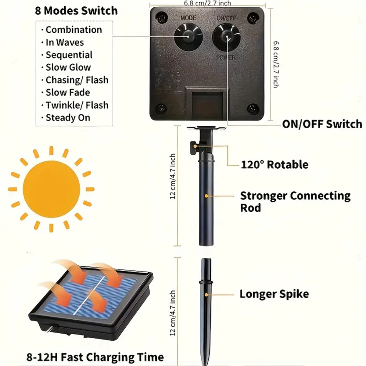 1pc LED solaire chaîne lumière 50/100/200 LED Tube corde chaîne lumières avec 8 Modes extérieur étanche pour maison jardin passerelle Dceor