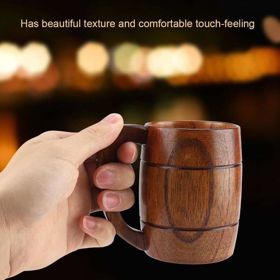 Natural Wooden Beer Cup Retro Big Capacity Tea Water Classic Wood Drinking Mug with Handle Coffee Beer Mug Drinking Cup