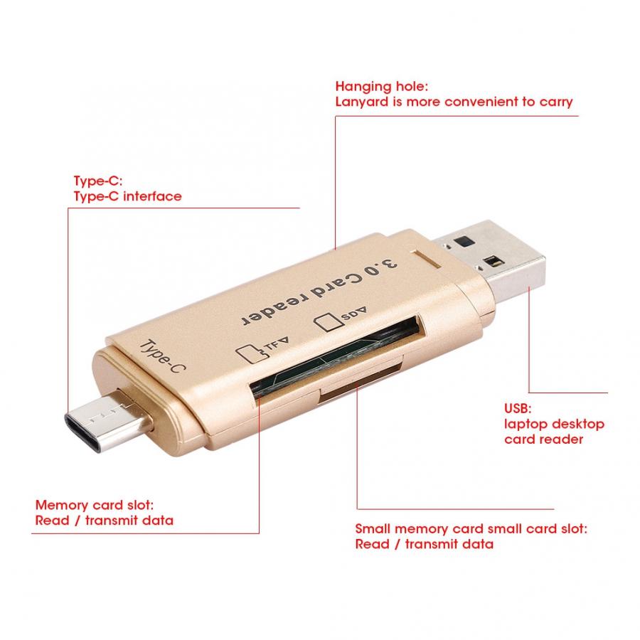 Multifunktionskortläsare för mobiltelefon dator 2 in 1 bärbar konverterare minne tf sd kortläsare usb