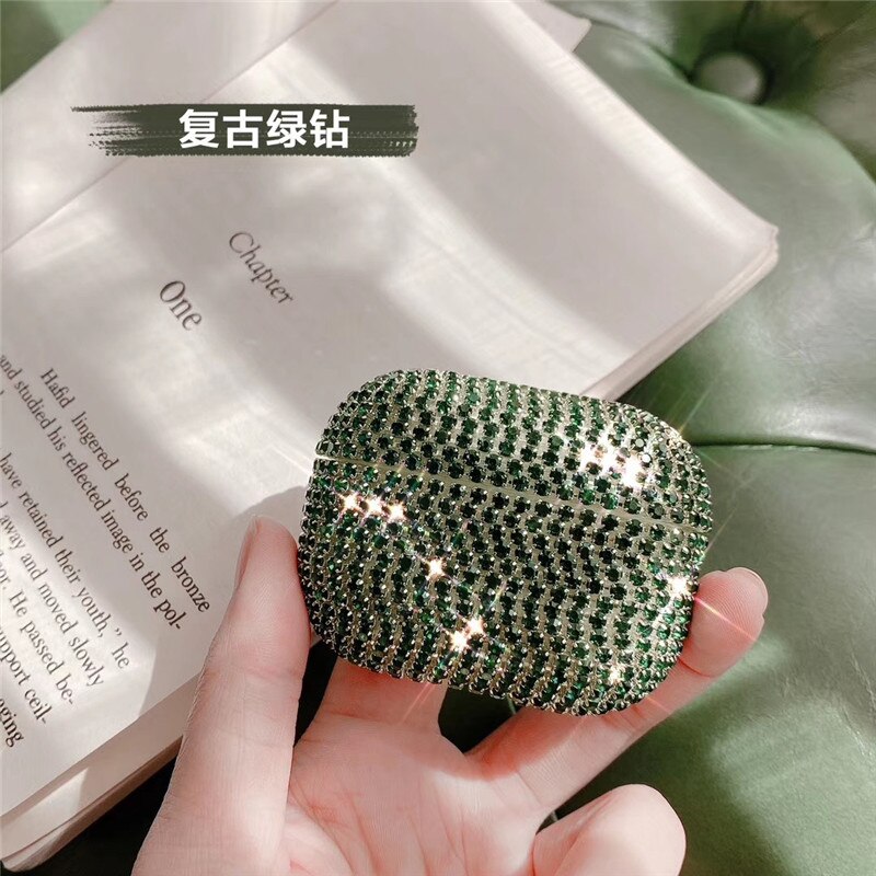 Di Lusso 3D Cristallo Del Diamante di Scintillio Del Trasduttore Auricolare Bluetooth Caso Dura di Caso per Airpods Pro 3 Aria Baccelli Pro La Copertura Wireless di Ricarica box: green