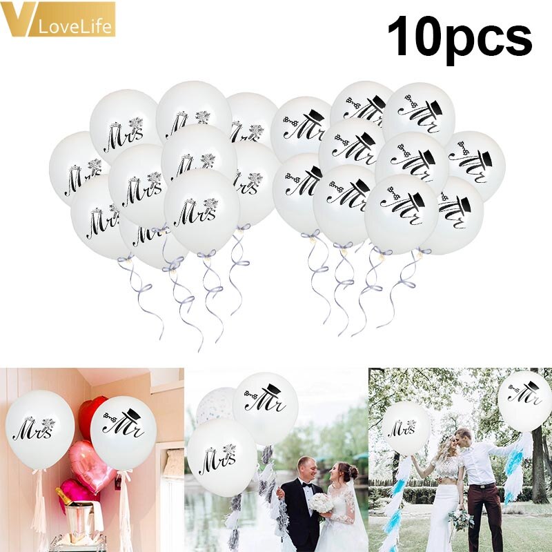 10 pulgadas 10 Uds Mr & Mrs globos de látex blanco redondo estampado San Valentín evento compromiso boda celebración suministros de decoraciones para fiestas