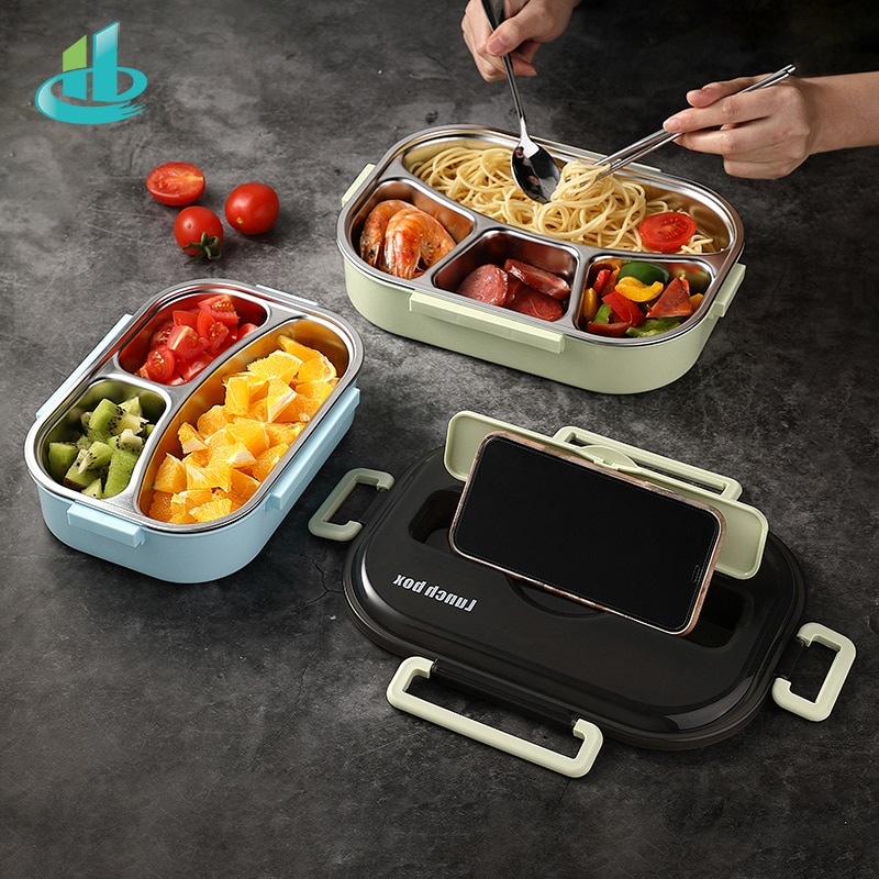 HENGFENG Portable 304 Stainless Steel Lunch Box Japanese Style Compartment Bento Box Kitchen Leakproof Food Container