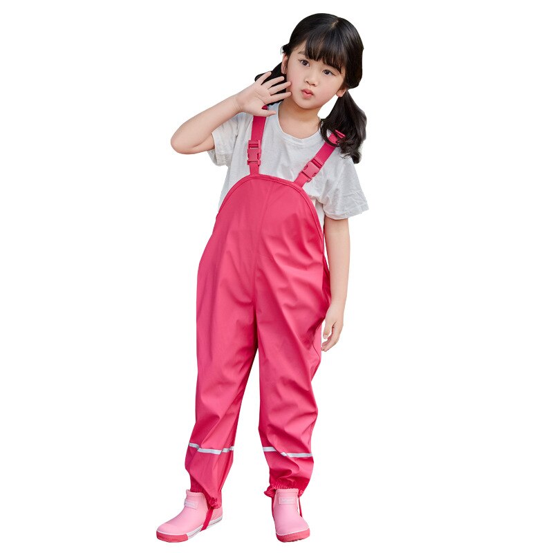 Children Waterproof Overalls Baby Boys Girls Trousers Children Waterproof Pants Kids Rain Pants For Autumn And Winter Four Color: Rose red / Height 105-114 cm