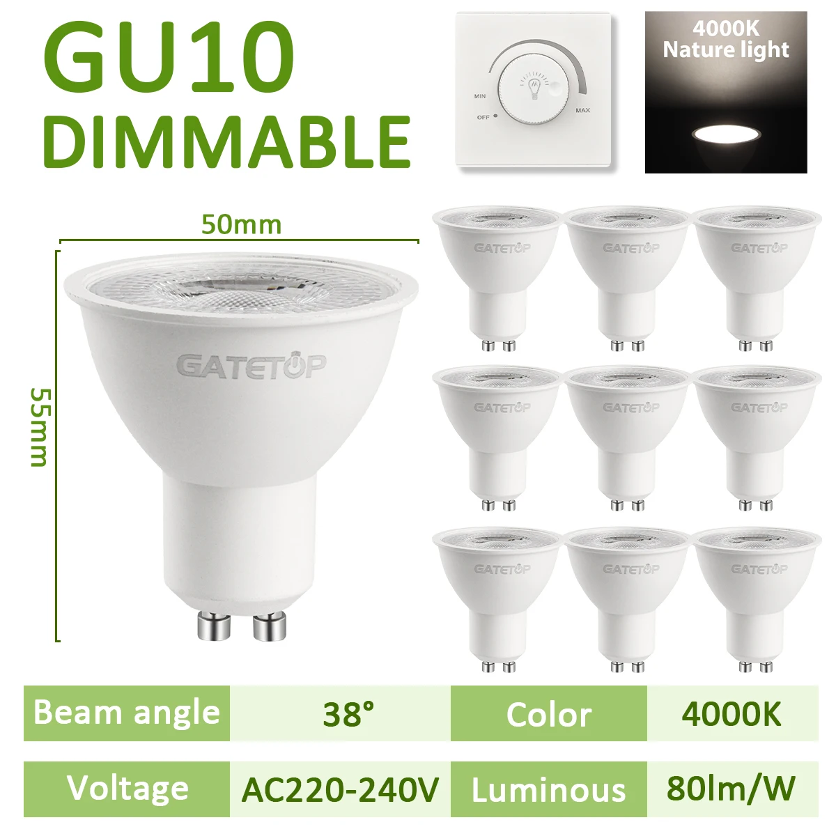 10 Stück LED-Strahler GU10 Glühbirne dimmbar 220 V 3000 K 4000 K 6000 K 50 W Halogen-Ersatz für Landschaftsschienenbeleuchtung: changeable / 7w