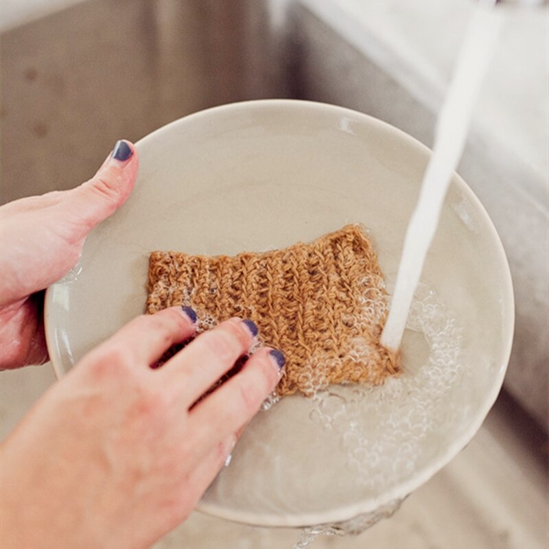 Knitted Dishcloth Dish Washable Scourer Kitchen Cleaning Scruabby Cotton Yarn Crochet Scrubbies Reusable Washcloth Pot Scrubber