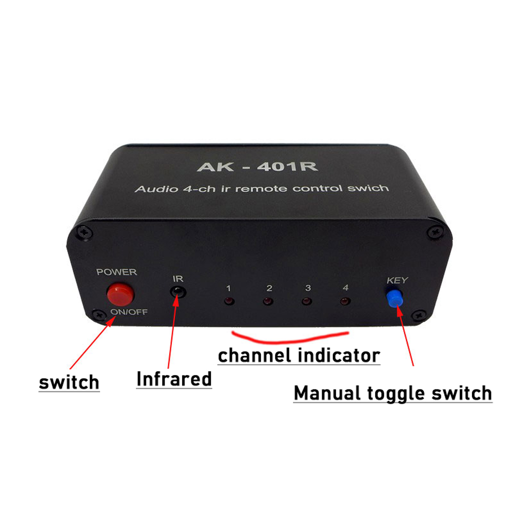 4-WEG-Stereo-Audio-Umschalter 4CH Audio IR-Fernbedienungsschalter AV-Audiosignal 4-in 1-out-Audioquellenschaltung FÜR CD-Player