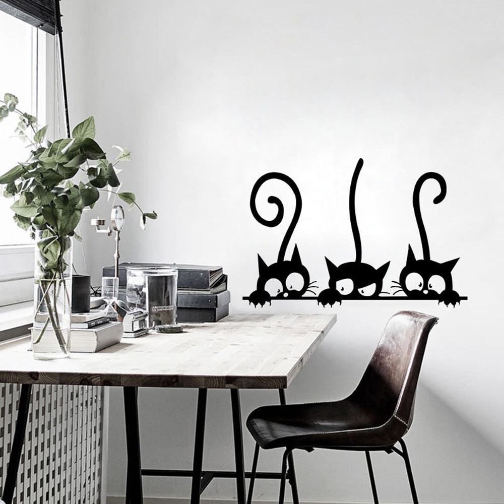 Tre sjove katte dyr wallsticker husholdningsværelse pvc vinduesmærkater vægmaleri gør-det-selv dekoration aftagelig 3d wallstickers boligindretning