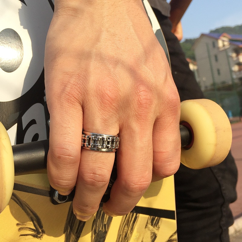 Modyle hip hop män ring motorcykel biker cykelkedja rostfritt stål bröllop varumärken spinner rock manliga smycken