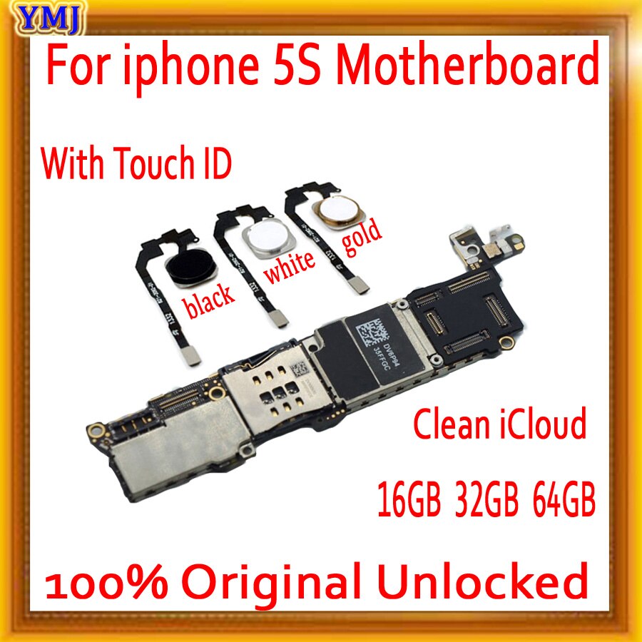 100% Original unlocked for iphone 5S Motherboard Without Touch ID/With Touch ID,16gb/32gb/64gb For iphone 5S Logic boards