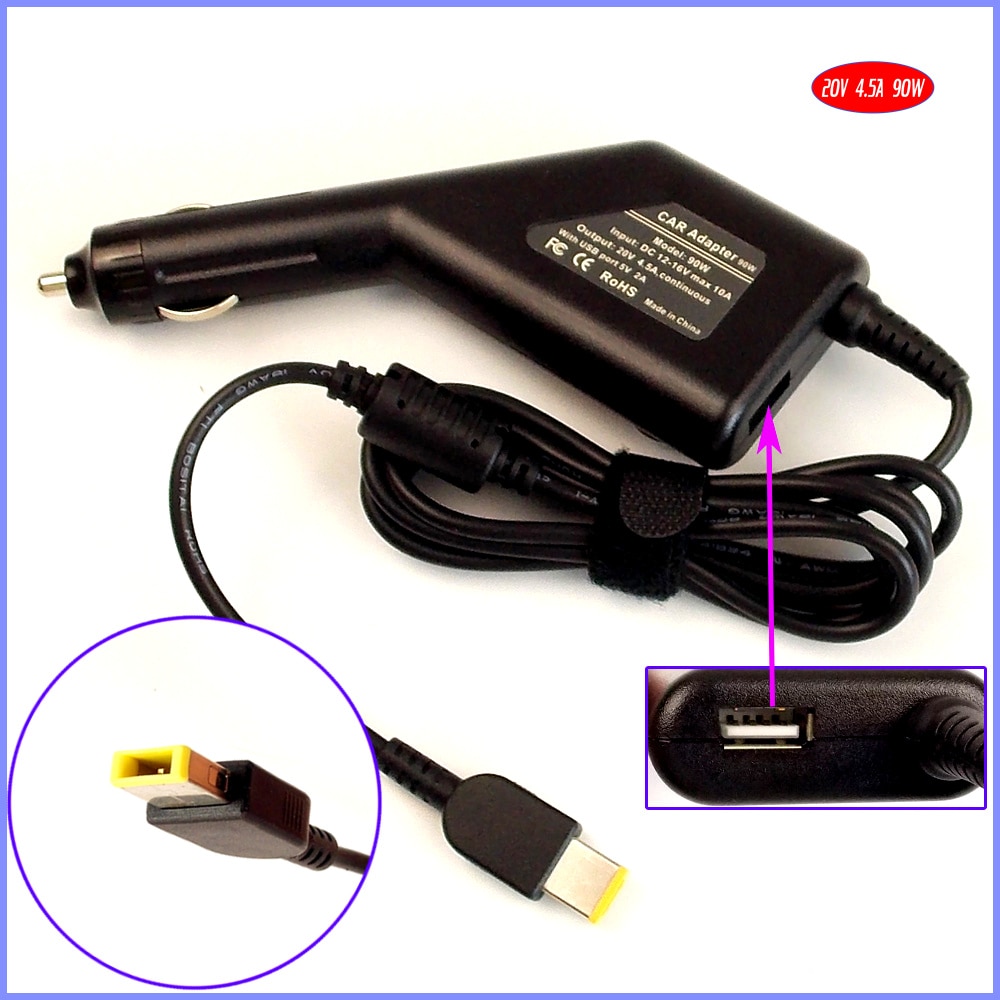 20 V 4.5A Laptop Auto DC Adapter Oplader + USB voor Lenovo Thinkpad Edge E560P, Ideapad Flex 3-15, E570 L540 T440p T460p V510-15IKB