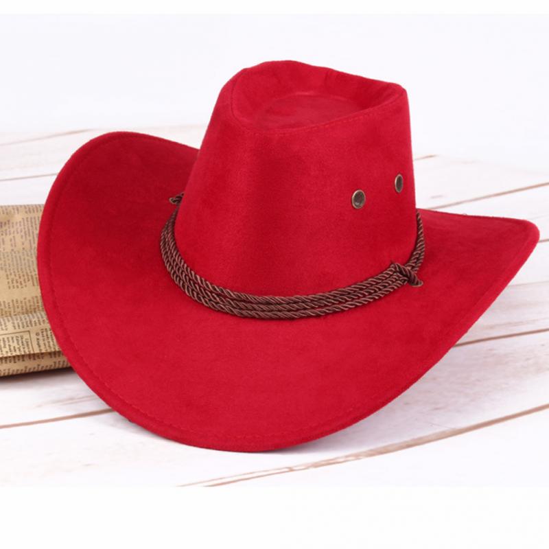 Unisex cowboyhat kasket hatte western sun shield sort rød kaffe brun casual kunstlæder hat brede cowboyhatte: Rød