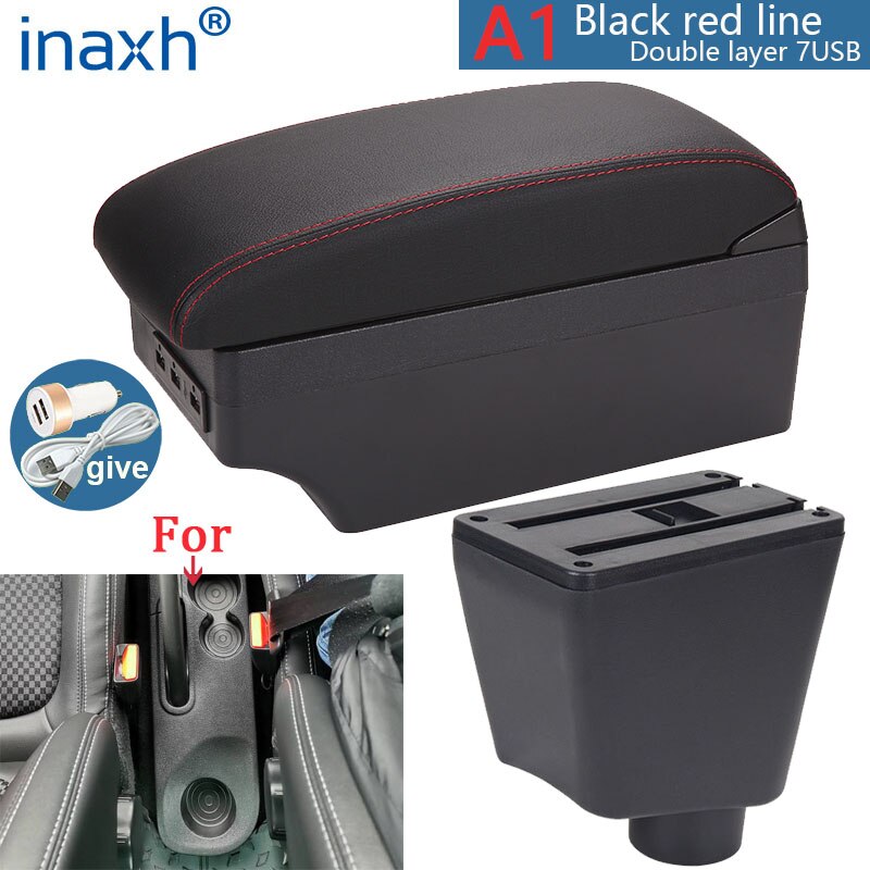 For Renault Clio 4 Armrest For Renault Clio 3 III IV Car Armrest box Car accessories Storage box cup holder ashtray USB: A1 Black red  7USB