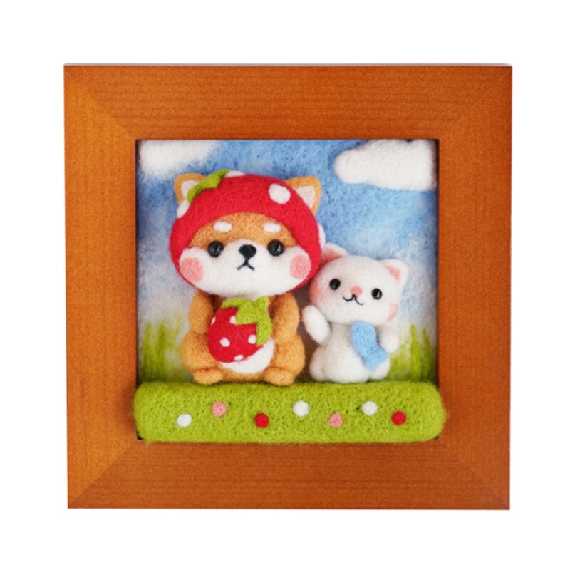 Non Fini Kit Feutrine Panda Hamster Animal Mignon Laine Feutrage À L'aiguille Fait Main BRICOLAGE Poupée Jouets Paquet de Matériel de Cadre Photo: Shiba Inu and Cat