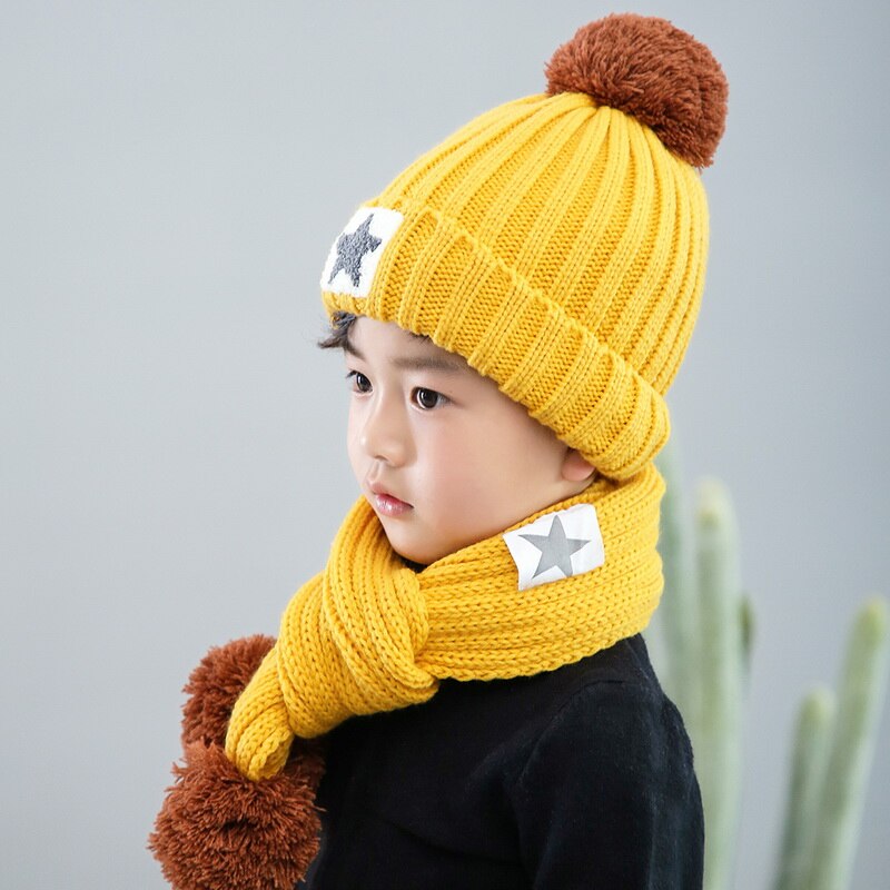 Children Knitted Hats & Scarves Sets Hailball Beanies Knit Kids Winter 2 Pcs Set Winter Hats For Children Hat Winter