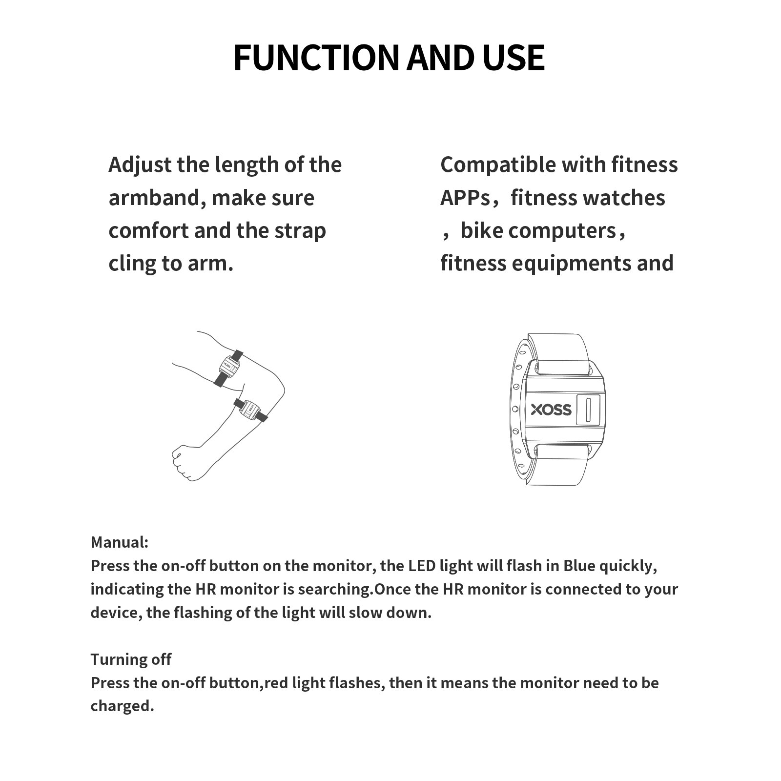 Xoss armbånd pulsmåler håndstropp sensor bluetooth maur+ trådløs helse Fitness smart sykkelsensor til garmin
