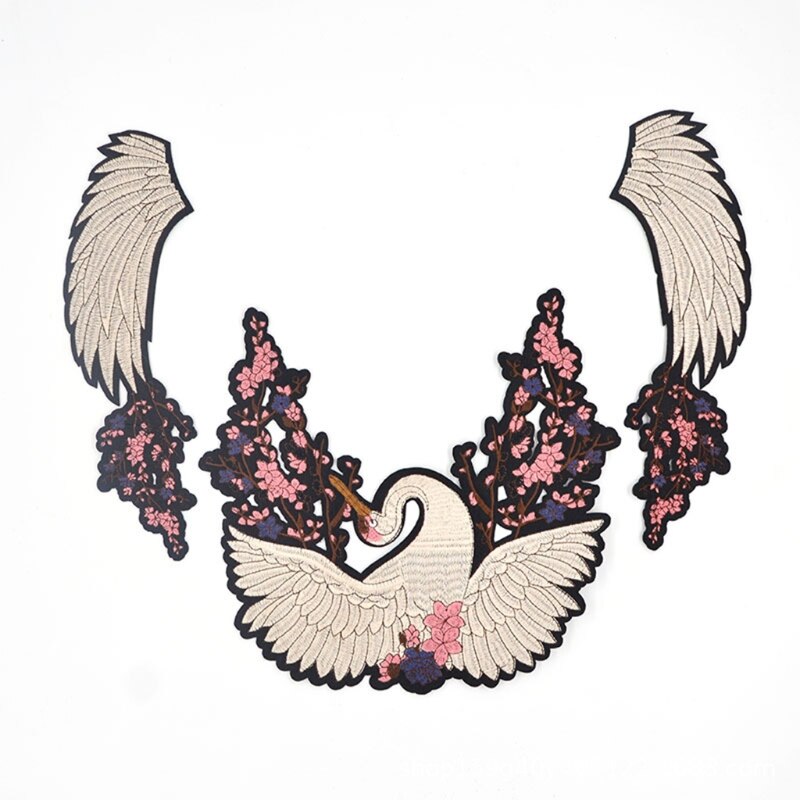 1 set Crane Wing Embroidered Badge Iron on Sew on Patch for Clothes Jackets Jeans Backpack Caps