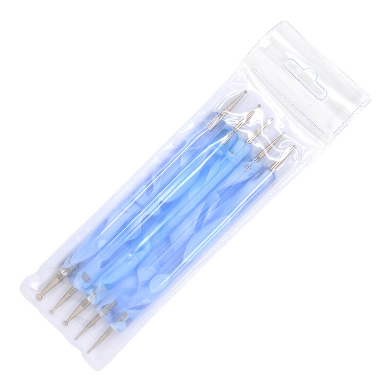 5Pcs 2 Way Dotting Pen Blue Painting Pens Nail Art Dot Tools Nails Care Beauty Manicure Set Wax Pencil Art Tools Dotting Tool
