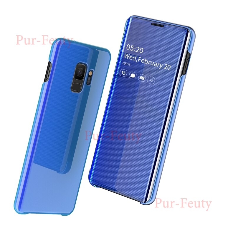 Mirror Smart Case For Samsung Galaxy S9 SM-G960F Clear Mirror View Flip Holder protection Cover For Samsung Galaxy S9 G960F/DS: Blue