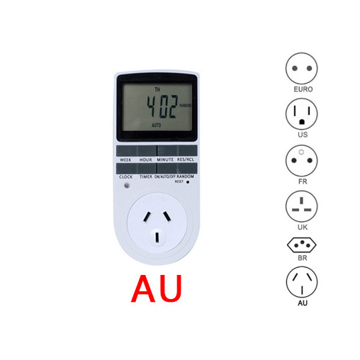 Electronic digital timer switch UK US AU EU FR kitchen timer 24 Hour cyclic programmable timing socket: Silver
