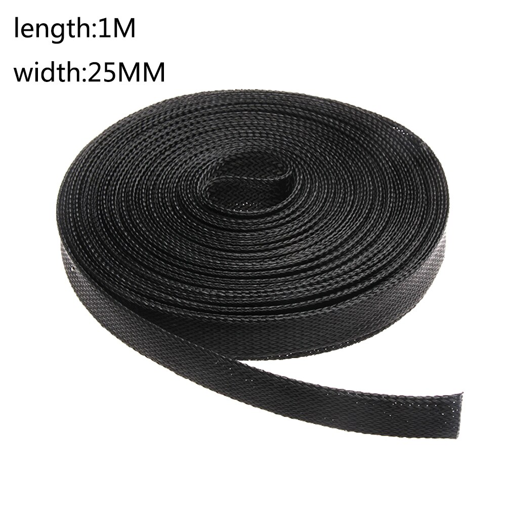 5/1M Zwart Geïsoleerde Gevlochten Sleeving 4/6/8/10/12/15/ 18/20/25mm Strakke HUISDIER Draad Kabel Bescherming Uitbreidbaar Kabel Mouw Draad Klier: 25MM(1M)