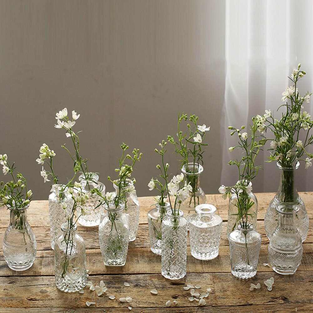 Maceta de estilo nórdico para decoración del hogar, Mini florero de vidrio, decoración transparente para sala de estar, romántico francés
