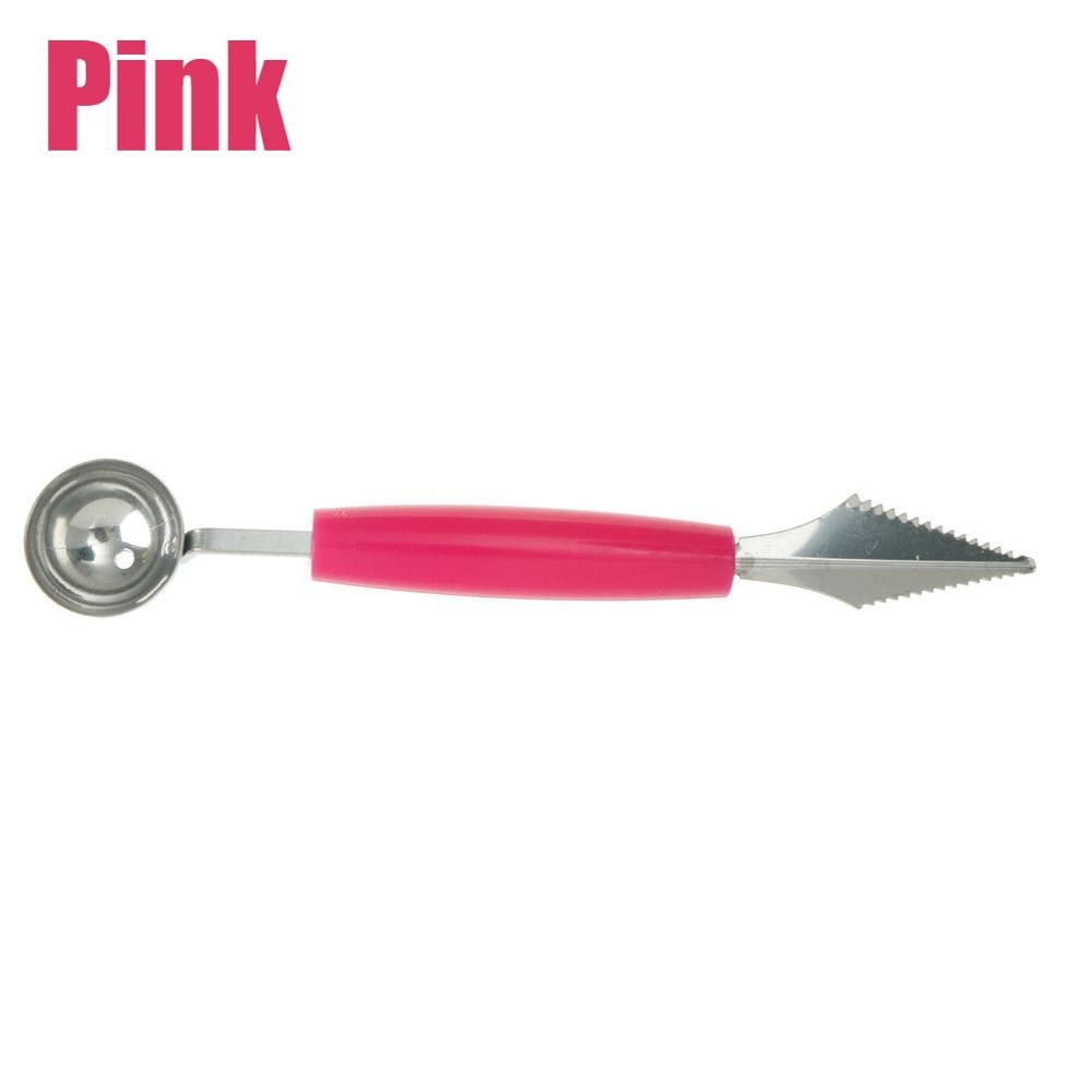 2 In 1 Melon Baller Scoop Fruit Carving Knife Multi-functional Kitchen Peeler Fruits Cutter Shape Carving Tool: Pink