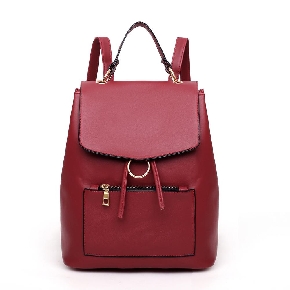 Women Travel Backpack Soft PU Leather Backpack Girls School Bags Teenager Leisure Shoulder Bag: Red